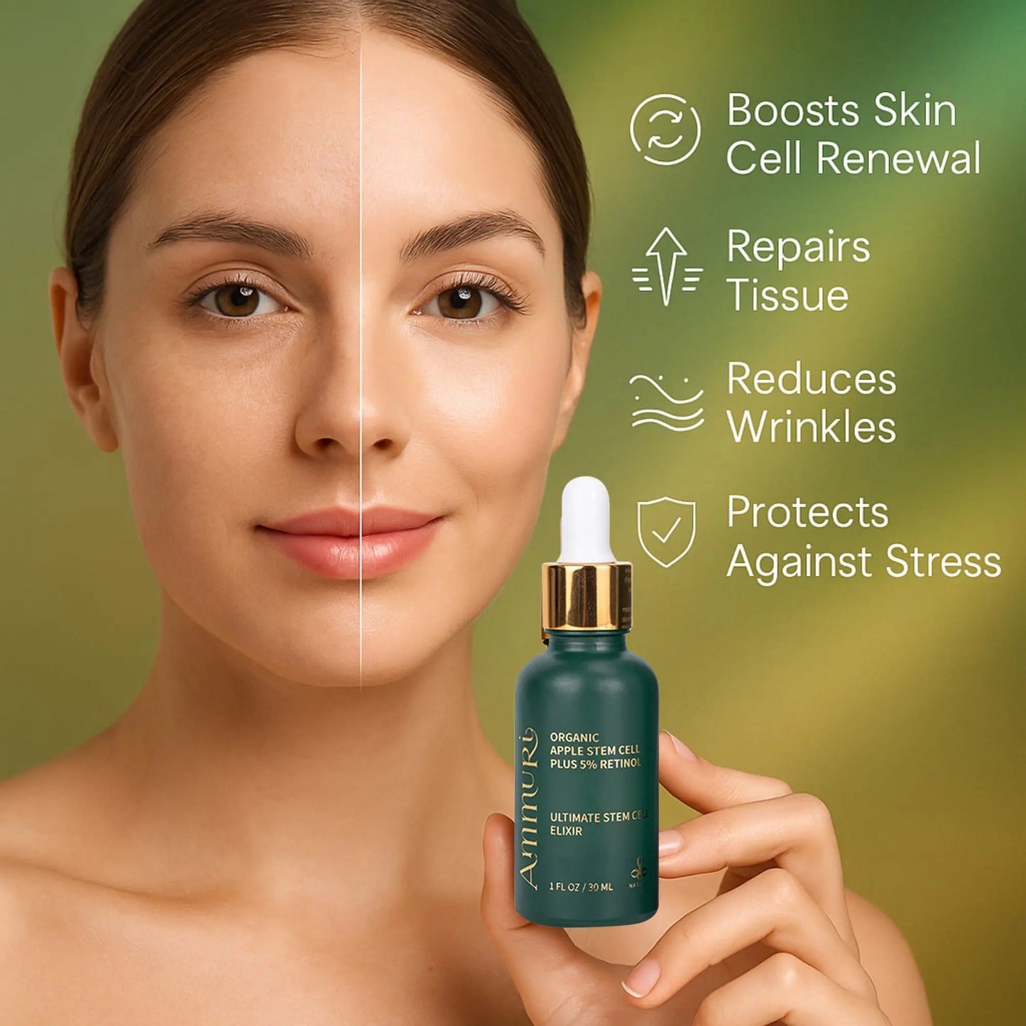 Ammuri Retinol 5% Serum with Apple Stem Cell – High Strength Anti-Ageing, Acne & Dark Spot Treatment (30ml) (Serum Células Madre de Manzana)