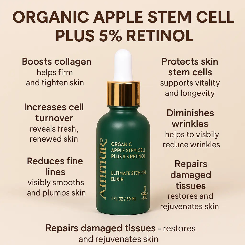 Ammuri Retinol 5% Serum with Apple Stem Cell – High Strength Anti-Ageing, Acne & Dark Spot Treatment (30ml) (Serum Células Madre de Manzana)